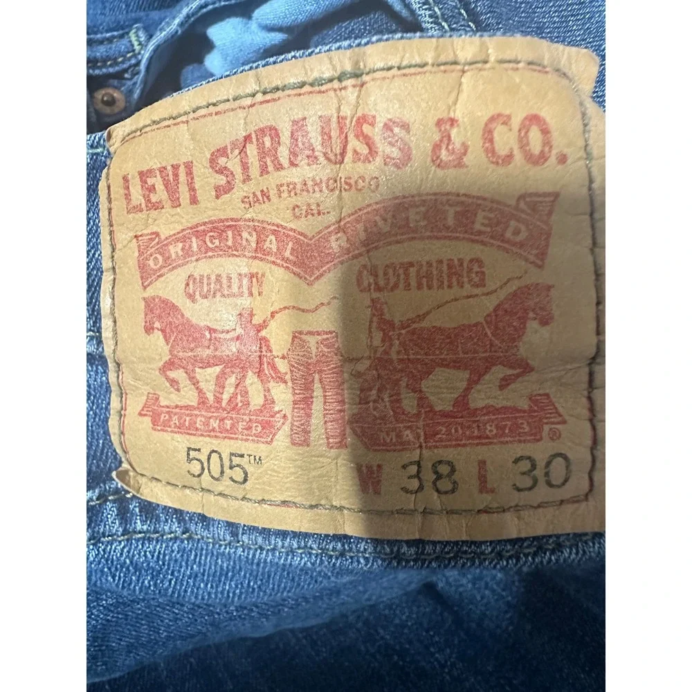 Levis 505 Regular Fit Mens Jeans 38x30 Medium Wash Blue‎ Straight Leg 00505-1223
